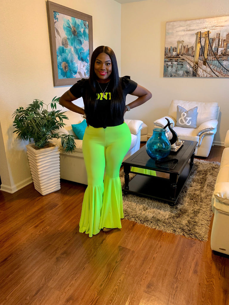 Neon Lime Ruffled Flare Pants – Belle Femme Couture